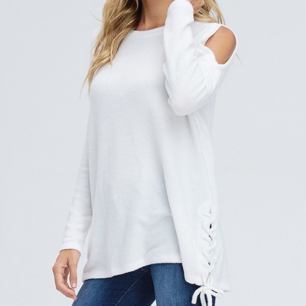 Cold Shoulder Sweater With Lace Up Sides